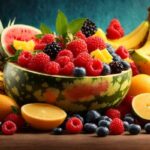 sweet-tropical-fruits-and-mixed-berries-splash-of-juice-watermelon-banana-pineapple-strawberry-orange-mango-blueberry-cherry-raspberry-papaya-3d-vector-realistic-set-ai-generated-photo